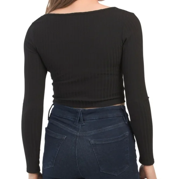 Livi Long Sleeve Scoop Neck Corset Rib Top - Picture 2 of 3
